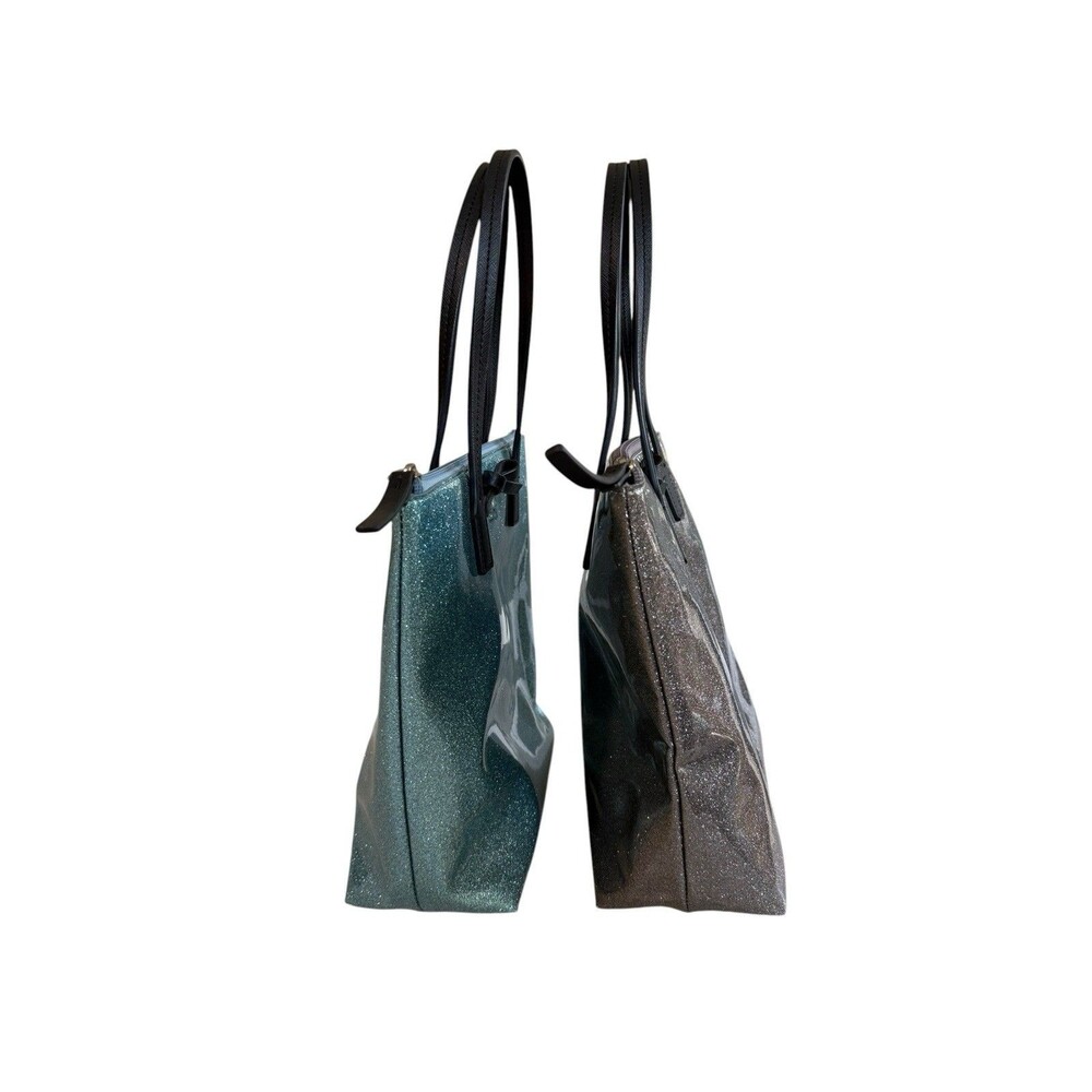 Lot Of 2 Kate Spade New York Mavis Street Light Blue & Gray Glitter Tote Bag - Picture 7 of 10